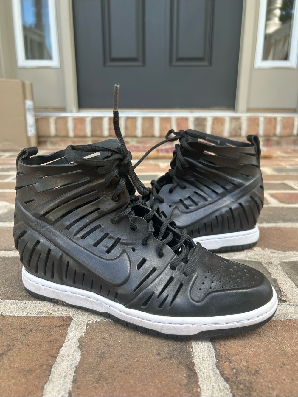 Nike Dunk Sky Hi 2.0 Joli laser cut black leather cutout wedge sneakers 7